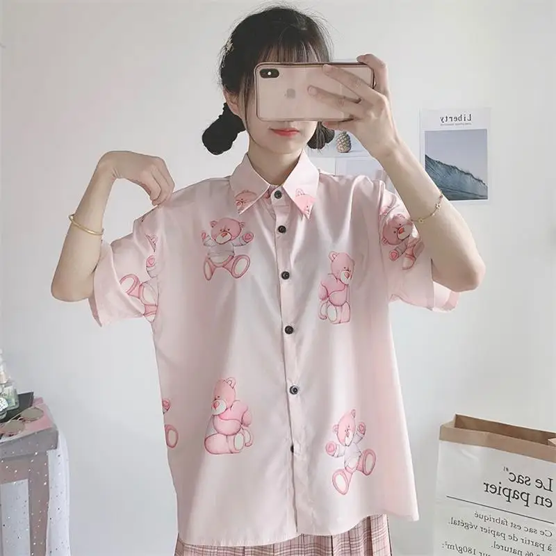 Sweet Bear Print Short Sleeve Shirt Women's Summer Shirts Kawaii Ulzzang Lovely Female Harajuku Ins Chic Cute Top For Women
Sweet Bear Print Short Sleeve Shirt Women's Summer Shirts Kawaii Ulzzang Lovely Female Harajuku Ins Chic Cute Top For Women
