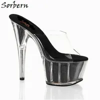 Sorbern Clear Pvc Transparent Sexy Slippers Women Clear Heels Platform Shoes Slides Women Open Toe Custom Colors Mules Stilettos