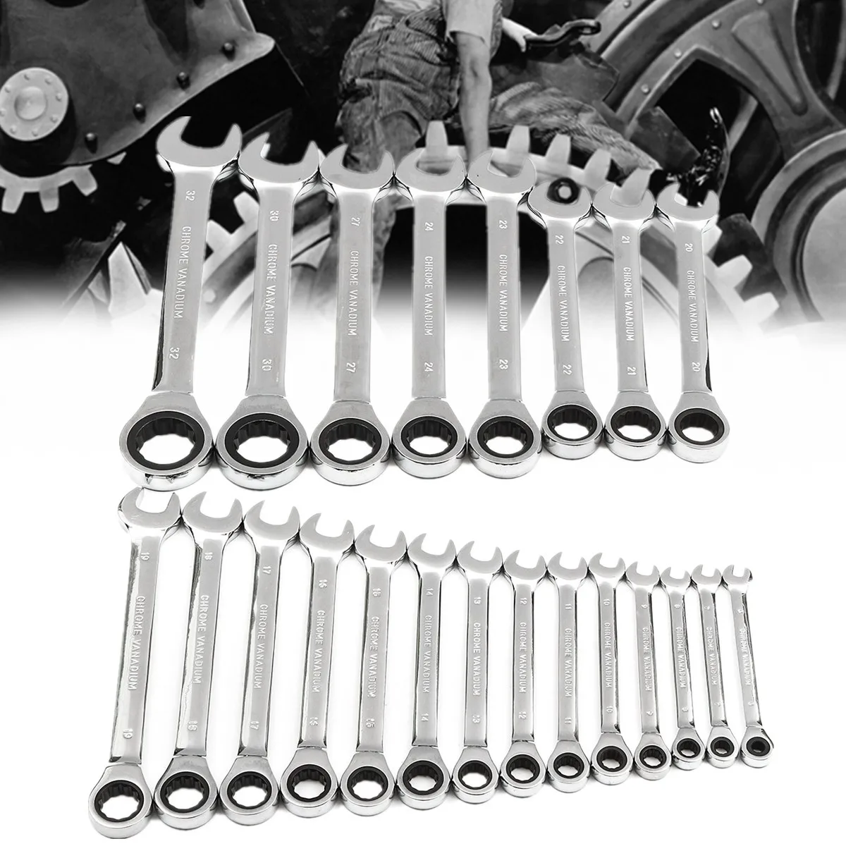 6mm-32mm Spanner Steel Metric Fixed Head Ratcheting Ratchet Open End & Ring Chrome Vanadium Steel Mirror Polished
6mm-32mm Spanner Steel Metric Fixed Head Ratcheting Ratchet Open End & Ring Chrome Vanadium Steel Mirror Polished