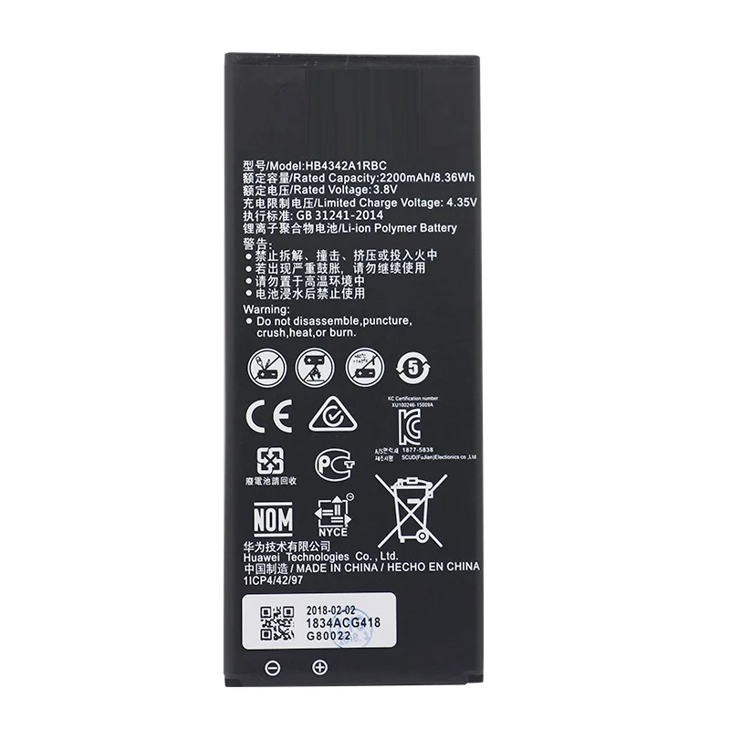 Replacement Phone Battery HB4342A1RBC For Huawei y5II Y5 II 2 Ascend 5 Y6 honor 4A SCL-TL00 honor 5A LYO-L21 2200mAh
Replacement Phone Battery HB4342A1RBC For Huawei y5II Y5 II 2 Ascend 5 Y6 honor 4A SCL-TL00 honor 5A LYO-L21 2200mAh