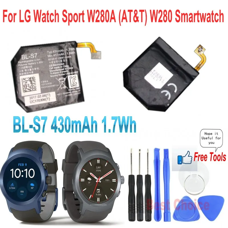 3.85V 430mAh Battery for LG Watch Sport W280 W280A (AT&T) Smartwatch BL-S7 Rechargeable Li-ion Polymer Battery + Free Tools
3.85V 430mAh Battery for LG Watch Sport W280 W280A (AT&T) Smartwatch BL-S7 Rechargeable Li-ion Polymer Battery + Free Tools