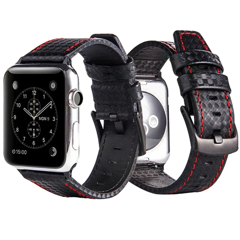 

Laforuta Leather Band for Apple Watch 42mm 38mm Carbon Fiber iWatch Strap 44mm 40mm Women Men Watchband for Series 4/3/2/1
