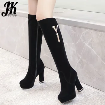 JK Platform Boots Women Metal High Heels Thick Boot Ladies Round Toe Flock Party Shoes Female Knee High Shoes Winter 2020 New
JK Platform Boots Women Metal High Heels Thick Boot Ladies Round Toe Flock Party Shoes Female Knee High Shoes Winter 2020 New