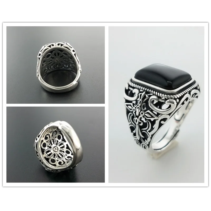 Real 925 Sterling Silver Vintage Rings For Men Natural Black Onyx Stone Square Shape Hollow Cross Flower Carved Punk Jewelry
Real 925 Sterling Silver Vintage Rings For Men Natural Black Onyx Stone Square Shape Hollow Cross Flower Carved Punk Jewelry