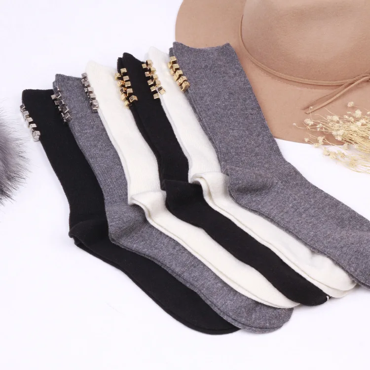 Image 2016 winter new women s socks original design high end custom rivets soft cashmere socks for women gift socks 6 colors