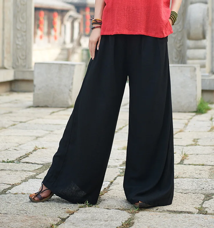 LZJN 2019 Spring Summer Culottes Pants Vintage Cotton Linen Pants Loose Full Length Trousers Women Wide Leg Pants White 3 Colors (33)