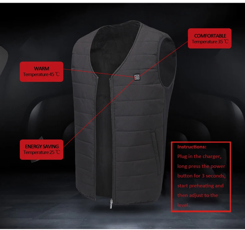 2018 Chaleco de invierno con calefacción para hombres y mujeres chaqueta con calefacción eléctrica ropa térmica pesca caza Chaleco de calor rápido
2018 Chaleco de invierno con calefacción para hombres y mujeres chaqueta con calefacción eléctrica ropa térmica pesca caza Chaleco de calor rápido