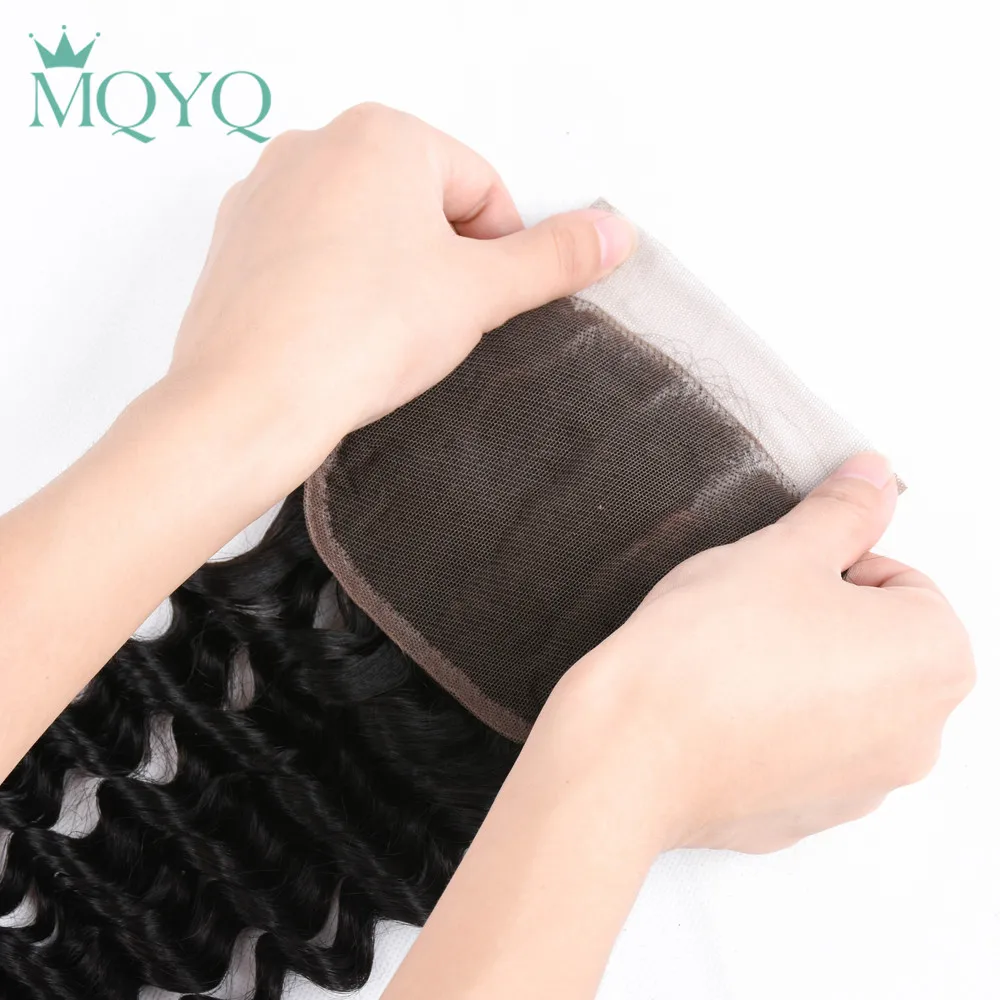 MQYQ малазийские глубокая волна 4*4 синтетическое Закрытие человеческих волос