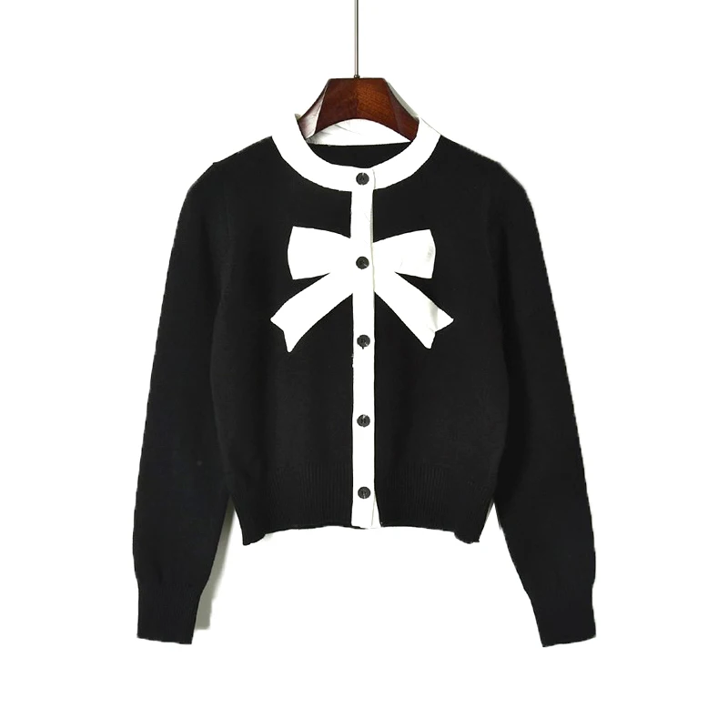 Luxury Designer Brand Knitted Sweater for Women O Neck Black White Contrast Stitching Bow Cardigan
Luxury Designer Brand Knitted Sweater for Women O Neck Black White Contrast Stitching Bow Cardigan