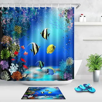 LB 3d Underwater World Sea Fish And Plant Shower Curtain And Bath Mat Set Waterproof Polyester Bathroom Fabric For Bathtub Decor
LB 3d Underwater World Sea Fish And Plant Shower Curtain And Bath Mat Set Waterproof Polyester Bathroom Fabric For Bathtub Decor