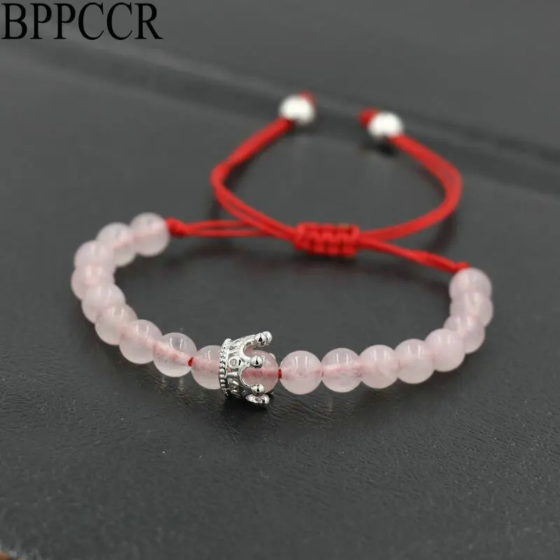 BPPCCR 6mm Natural Pink Stone Beaded Braid Bracelets Silver Color Imperial Crown Shiny CZ Crystal Red Rope String Bracelet Mujer
BPPCCR 6mm Natural Pink Stone Beaded Braid Bracelets Silver Color Imperial Crown Shiny CZ Crystal Red Rope String Bracelet Mujer