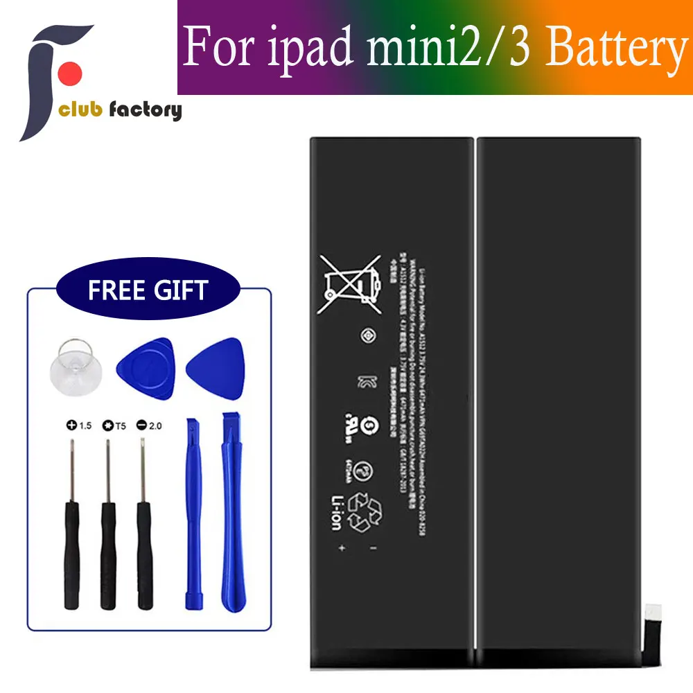 club factory Replacement Battery for iPad Mini 2/Mini 3, Repair Tools Kit, 0 Cycle 6471mAh Li-ion Replacement Battery
club factory Replacement Battery for iPad Mini 2/Mini 3, Repair Tools Kit, 0 Cycle 6471mAh Li-ion Replacement Battery