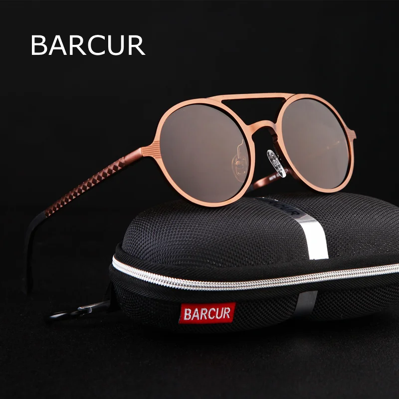 BARCUR Aluminum Magnesium Vintage Round Sunglasses Men's