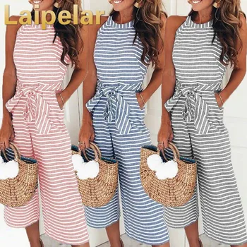 Elegant Sexy Jumpsuits Women Sleeveless Striped Jumpsuit Loose Trousers Wide Leg Pants Rompers Holiday Belted Leotard Overalls
Elegant Sexy Jumpsuits Women Sleeveless Striped Jumpsuit Loose Trousers Wide Leg Pants Rompers Holiday Belted Leotard Overalls