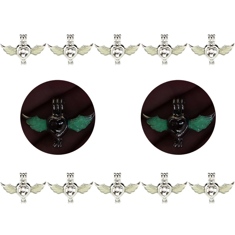 Glow in the Dark Heart Angel Wings Beads Cage Perfume Essential Oil Diffuser Pearl Locket Pendant 10x K1020 | Украшения и