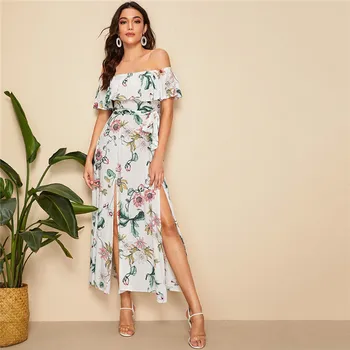 Floral Print Split Hem Foldover Off Shoulder Maxi Dress Women Summer Sexy Dress Beach Vacation Belted Long Dresses
Floral Print Split Hem Foldover Off Shoulder Maxi Dress Women Summer Sexy Dress Beach Vacation Belted Long Dresses
