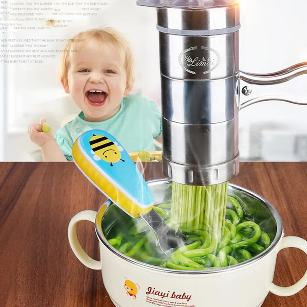Kitchen Portable Manual Pasta Maker Tool Stainless Steel Hand Held Noodle Press Machine with 5 Noodle Moulds
Kitchen Portable Manual Pasta Maker Tool Stainless Steel Hand Held Noodle Press Machine with 5 Noodle Moulds