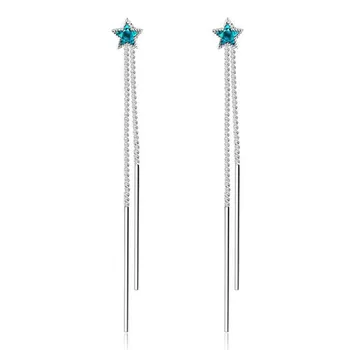 Fashion Women 925 Silver Shiny Blue Crystal Zircon Star Long Chain Tassel Stud Earring Lady Simple Party Earring Jewelry ED574
Fashion Women 925 Silver Shiny Blue Crystal Zircon Star Long Chain Tassel Stud Earring Lady Simple Party Earring Jewelry ED574