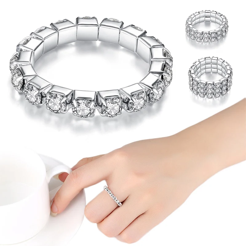 Sale Korean Bright Silver Plated Elastic Cubic Zirconia Rings Shining Full Crystal Rhinestone finger Rings Women jewelry
Sale Korean Bright Silver Plated Elastic Cubic Zirconia Rings Shining Full Crystal Rhinestone finger Rings Women jewelry