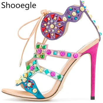 Summer Fashion Colorful Spikes Sandals Caged Women Sandals Thin High Heels Open Toe Lace Up Stilettos Party Dress Pumps
Summer Fashion Colorful Spikes Sandals Caged Women Sandals Thin High Heels Open Toe Lace Up Stilettos Party Dress Pumps