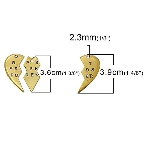 BFF Best Friends Forever 3pc Split Heart Pendant for Necklace (1)