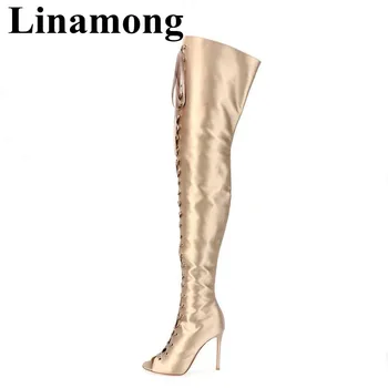 2019 Newest Over-The-Knee Peep Toe And Thin High Heel Gold Lace-Up Shoes Spring And Autumn Fashion Sexy Women Long Boots
2019 Newest Over-The-Knee Peep Toe And Thin High Heel Gold Lace-Up Shoes Spring And Autumn Fashion Sexy Women Long Boots