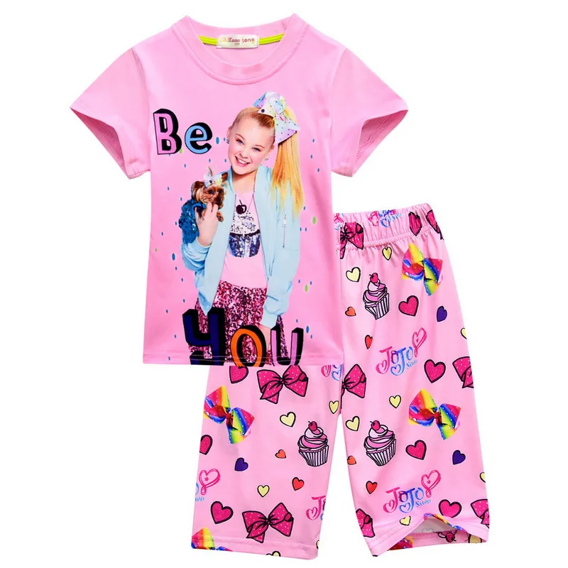 Лето 2019 комплект хлопковой одежды Jojo Siwa спортивные костюмы для девочек футболка