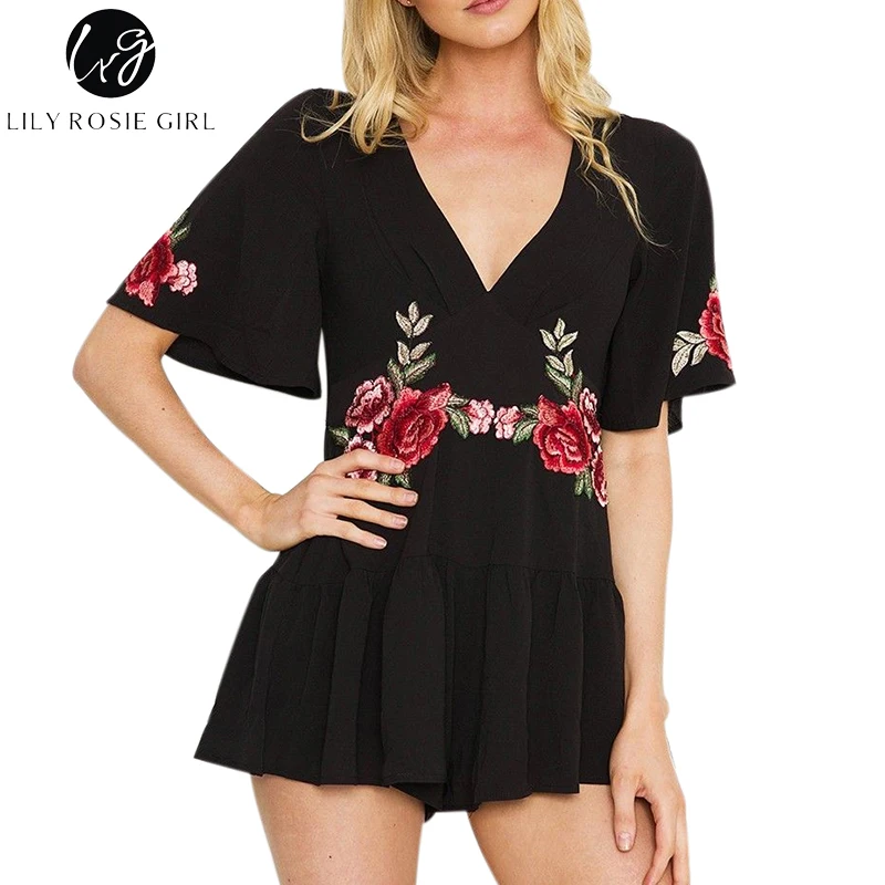 Lily Rosie Girl Black Deep V Neck Embroidery Playsuits Women Sexy Summer Beach White Short Rompers Ruffles Jumpsuits Overalls
Lily Rosie Girl Black Deep V Neck Embroidery Playsuits Women Sexy Summer Beach White Short Rompers Ruffles Jumpsuits Overalls
