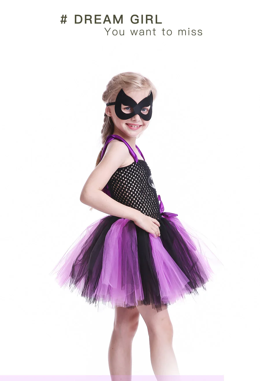 Bat Man Superhero Girls Tutu Dress with Mask Children Halloween Cosplay Costume Bat Girl Kids Tulle Party Dress Vestidos (6)