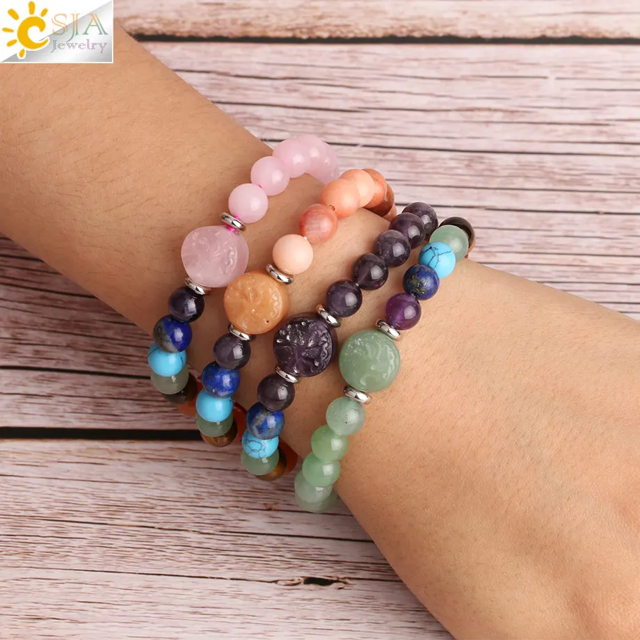 CSJA 8mm 7 Chakra Balance Yoga Tree of Life Crystal Bracelets for Girl Women Natural Gem Stone Bead Elastic Bracelet Trendy S415
CSJA 8mm 7 Chakra Balance Yoga Tree of Life Crystal Bracelets for Girl Women Natural Gem Stone Bead Elastic Bracelet Trendy S415