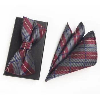 2 Pcs Gentlemen Branded Bowtie Set Classic Gray Burgundy Plaids Neckwear Pocket Square Sets 
2 Pcs Gentlemen Branded Bowtie Set Classic Gray Burgundy Plaids Neckwear Pocket Square Sets