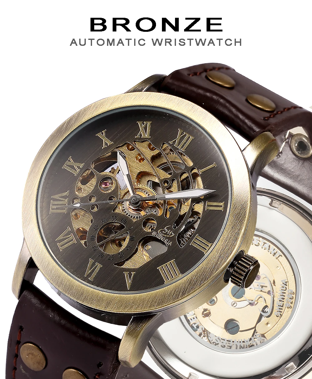 Watch Men Mechanical Automatic Watch Steampunk Skeleton Self Winding Mens Watches Retro Leather Wristwatch Clock montre homme - Mechanical Wristwatches 13mm 22mm Luminous Hands Leather Round No waterproof Glass Paper 42mm Automatic Mechanical Watch Men P368 Automatic Self-Wind Buckle 24cm Antique Stainless Steel Bronze Plating Automatic Self Winding(No Battery) Steampunk Watch Retro Watch Vintage Watch Antique Watch 78g Guangdong China 100% Original Brand New Office Party Sport Business Daily Life Gift 1PC Watch with 1PC Bracelet Gift Wholesale & Retail & Dropshipping reloj automatico hombre relogio mecanico heren horloge automatic montre homme horloges mannen zegarki meskie mechanical watches automatic watch self winding mens watch