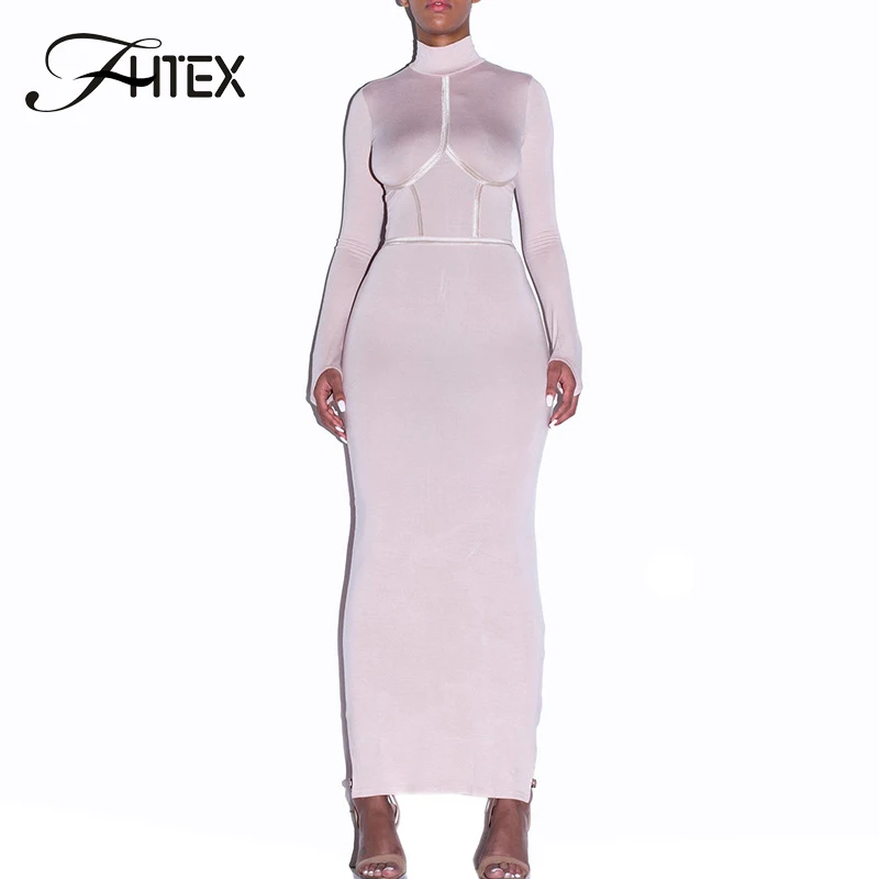 FHTEX Solid High Neck Long Sleeve Sexy Sheath Bodycon Long Dress Women Slim Fit Cotton Casual Dress Party Pencil Maxi Dress
FHTEX Solid High Neck Long Sleeve Sexy Sheath Bodycon Long Dress Women Slim Fit Cotton Casual Dress Party Pencil Maxi Dress