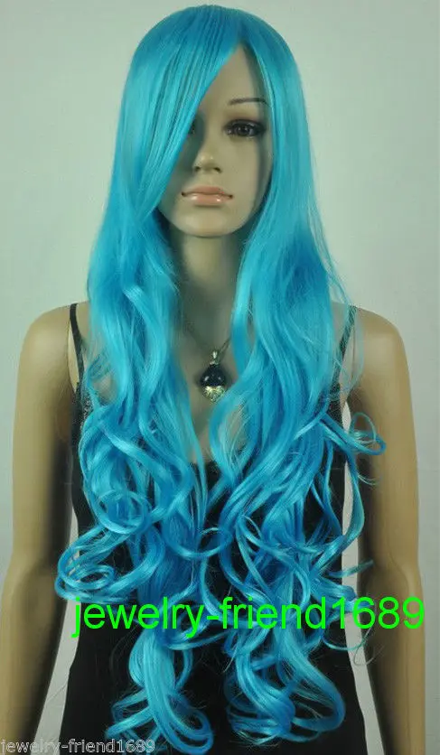 Hot Sell!heat Party hair Free shipping**** New wig Blue Cosplay Long Curly High Resistant Wig |