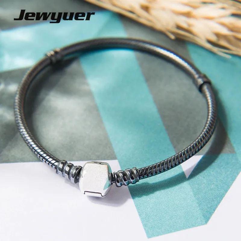 High quality Oxidized silver bracelets for women snake chain bangle fit bead charm 925 sterling jewelry DIY jewyuer YL002 | Украшения и