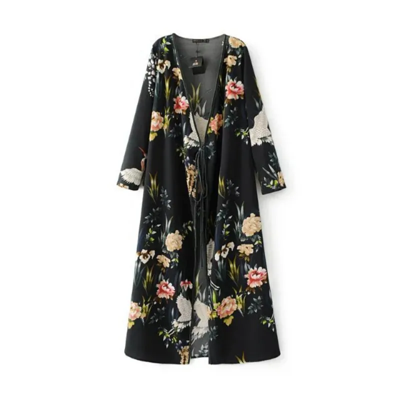 Autumn Women Flower Crane Print Dress Long Sleeve Vintage Bird Pattern Long Loose dresses Vestidos 
Autumn Women Flower Crane Print Dress Long Sleeve Vintage Bird Pattern Long Loose dresses Vestidos
