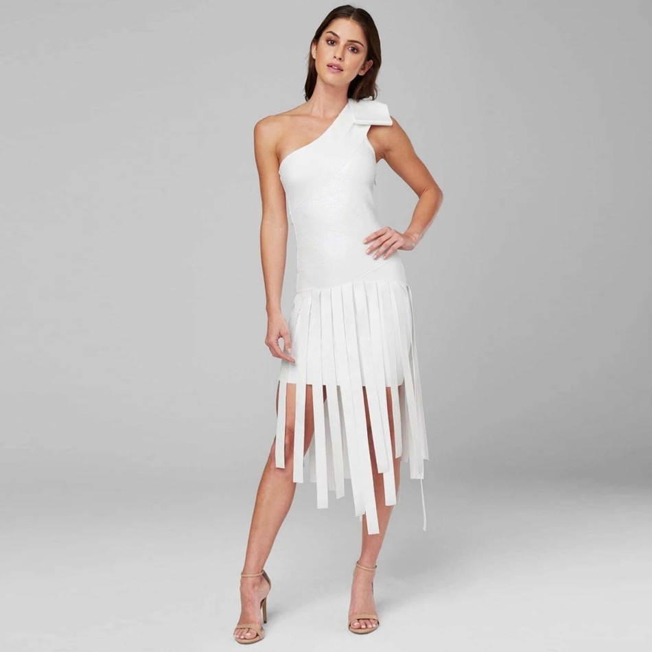 2019 Women Summer White Elegant Sexy Tassel One Shoulder Mid-Calf Bandage Dress Bodyocn Solid Celebrity Party vestidos Wholesale
2019 Women Summer White Elegant Sexy Tassel One Shoulder Mid-Calf Bandage Dress Bodyocn Solid Celebrity Party vestidos Wholesale