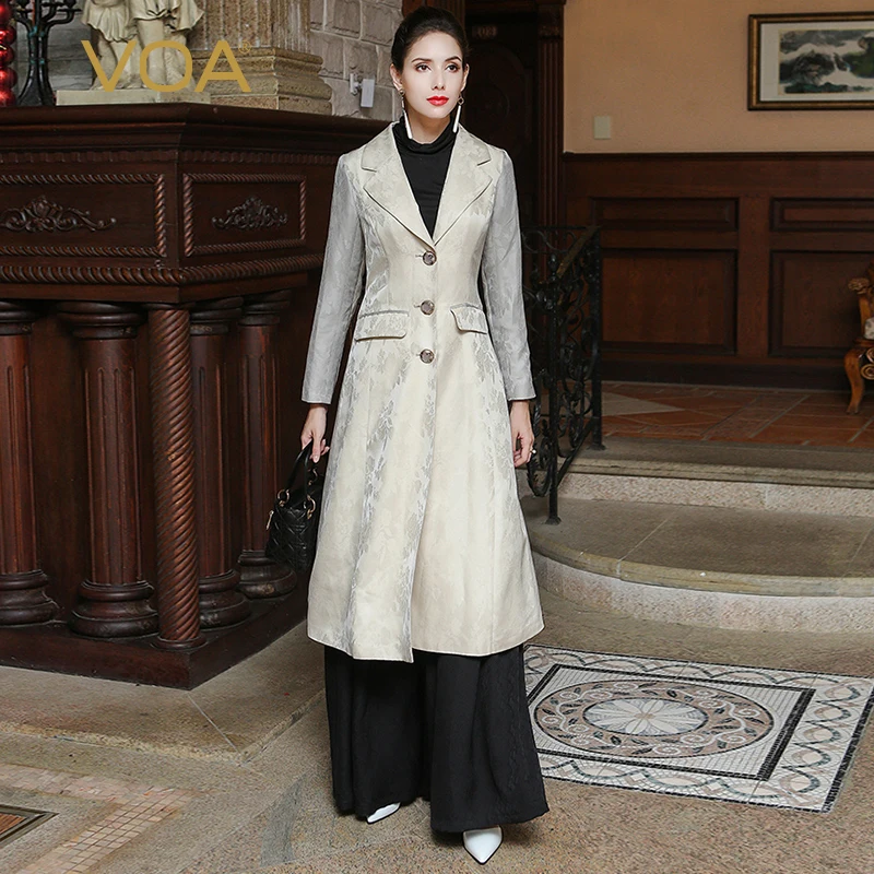 VOA 2018 Autumn Fashion Slim Beige Plus Size Women Trench Coat Long Sleeve Suit Collar Heavy Silk Long Tunic Coat FLH00101
VOA 2018 Autumn Fashion Slim Beige Plus Size Women Trench Coat Long Sleeve Suit Collar Heavy Silk Long Tunic Coat FLH00101