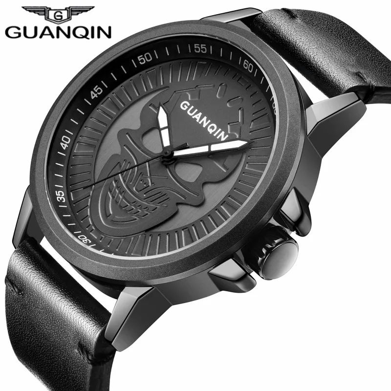 GUANQIN Luxury Brand Big Dial Simple Design Quartz Skull watch Men Sport Leather Strap Wristwatch Relogio Masculino 2019 New 
GUANQIN Luxury Brand Big Dial Simple Design Quartz Skull watch Men Sport Leather Strap Wristwatch Relogio Masculino 2019 New