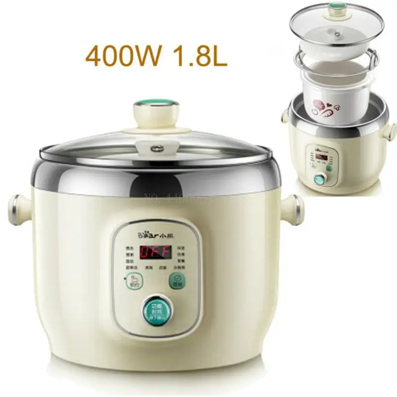 Electric Ceramic Slow Cookers Porridge Cooking Soup Stewing Machine Smart Knob Control 400W 1.8L for 3-4 People 220V
Electric Ceramic Slow Cookers Porridge Cooking Soup Stewing Machine Smart Knob Control 400W 1.8L for 3-4 People 220V