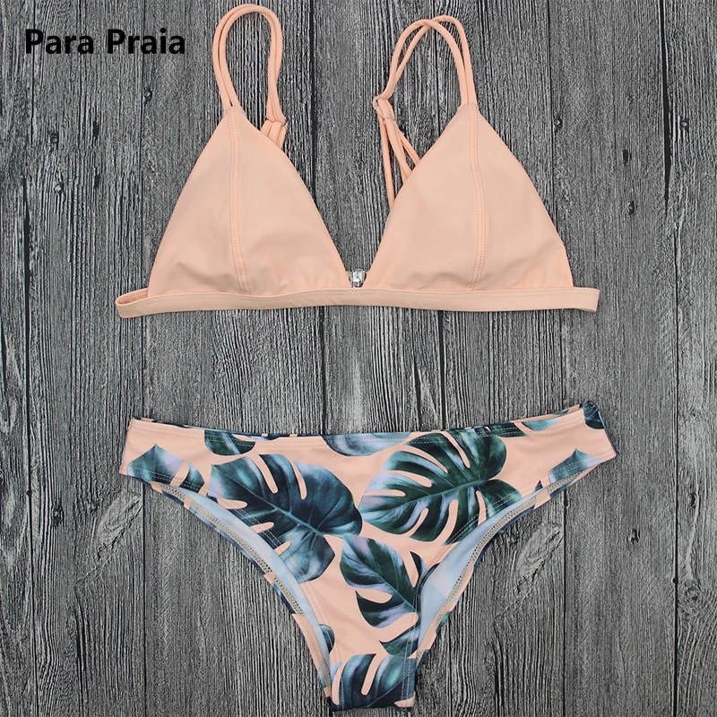 

2019 Sexy Brazilian Bikini Set Swimwear White Women Swimsuit Bathing Suit Cami Palm Leaf Print Biquini Swim Suit Maillot De Bain