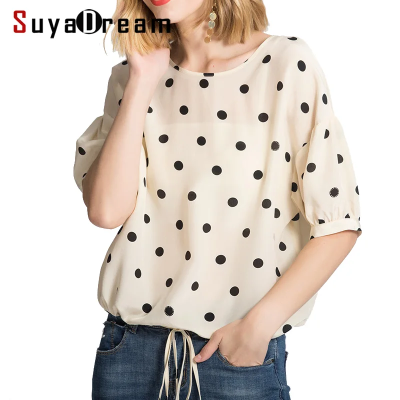 Women Blouse 100% REAL SILK Crepe O neck Dots PrintOffice Lady Blouse Shirt Half Sleeved 2019 Spring Summer OL Blouse Shirt
Women Blouse 100% REAL SILK Crepe O neck Dots PrintOffice Lady Blouse Shirt Half Sleeved 2019 Spring Summer OL Blouse Shirt