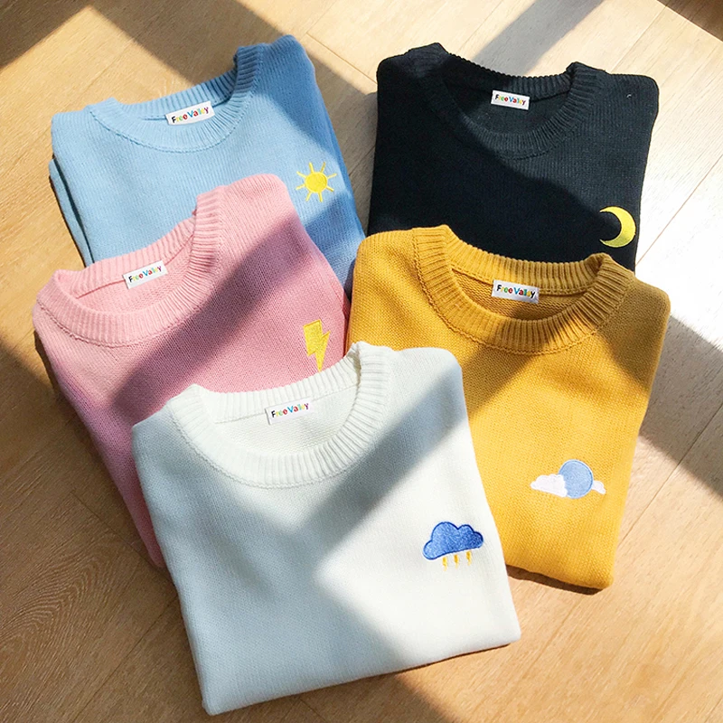 2019 New Autumn Sweater Female Girl Wind Cartoon Weather Icon Embroidery Sweater Loose Round Neck Harajuku Candy Color Sweater
2019 New Autumn Sweater Female Girl Wind Cartoon Weather Icon Embroidery Sweater Loose Round Neck Harajuku Candy Color Sweater