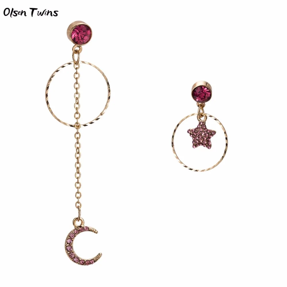 Olsen Twins Asymmetrical Pink Rhinestone Moon Five-pointed Star Earrings with Golden Circle Dropshipping
Olsen Twins Asymmetrical Pink Rhinestone Moon Five-pointed Star Earrings with Golden Circle Dropshipping