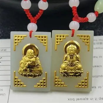 Lovers natural hetian jade inlaid gold guanyin Buddha pendant necklace amulet jewelry gifts for men and women
Lovers natural hetian jade inlaid gold guanyin Buddha pendant necklace amulet jewelry gifts for men and women