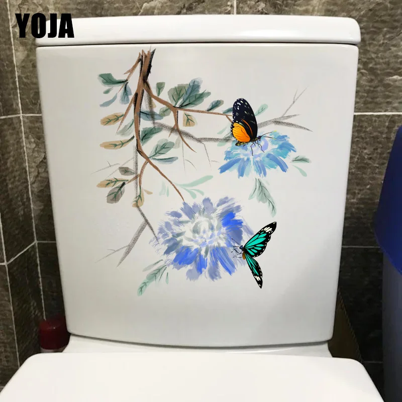 

YOJA 19,8x22,2 см чернильный синий цветок, классическое искусство, декор для ванной комнаты, туалета, домашний декор, Настенная Наклейка