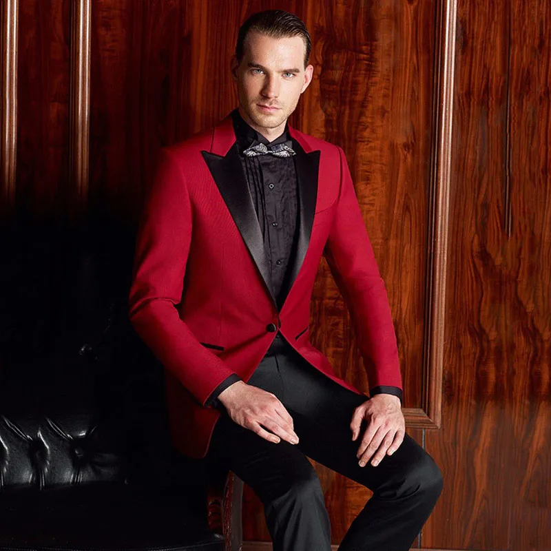 Custom Made Red Man Suit Slim Fit Groom Wedding Tuxedos Black Peaked Lapel Costume Homme 2Pieces Man Blazers Jacket Pants Ternos
Custom Made Red Man Suit Slim Fit Groom Wedding Tuxedos Black Peaked Lapel Costume Homme 2Pieces Man Blazers Jacket Pants Ternos