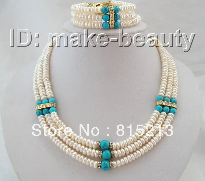 ddh00708 CLASSIC 3rows 8mm baroque white pearls blue turquoise necklace bracelet set
ddh00708 CLASSIC 3rows 8mm baroque white pearls blue turquoise necklace bracelet set