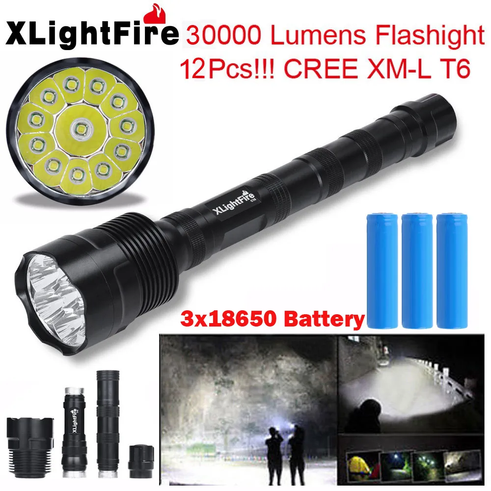 New High Quality XLightFire 30000 Lumens 12x XML T6 5 Mode LED Flashlight 3X 18650 Battery Drop Shipping
New High Quality XLightFire 30000 Lumens 12x XML T6 5 Mode LED Flashlight 3X 18650 Battery Drop Shipping