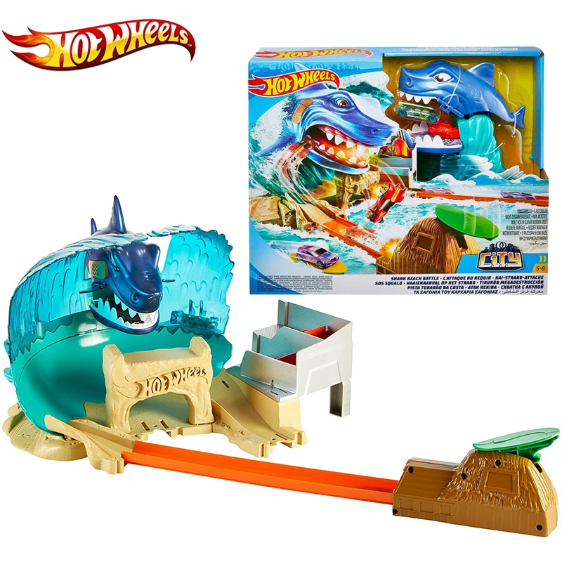 Hot Wheels City Series Shark Beach Battle Play Набор Детский трек игрушка Литье под давлением супер